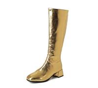 TNMIUH Stivali al Ginocchio Donna Metallizzati Oro e Argento, Stivali da Sfilata di Moda e Passarella, Punta Quadrata e Tacco a Blocco per Spettacolo e Scena Feste e Disco,d'oro,35.5 EU