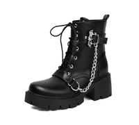 TNMIUH Stivali da Donna Combat Platform Neri con Catena, Fibbie Metalliche, Lacci, Suola Chunky, Stile Gotico Punk Rock,Black 1,35.5 EU