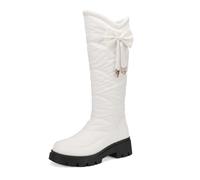 TNMIUH Stivali Donna Invernali Alti al Ginocchio, Nylon Imbottito con Fiocco, Fodera in Pelliccia Sintetica, Platform Chunky, Stivali da Neve Impermeabili, Nero e Bianco,Bianca,41 EU