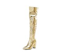 TNMIUH Stivali sopra Il Ginocchio Donna Metallizzati Oro e Argento, Cuissardes Sexy con Tacco Largo e Punta, Stivali Alti da Festa Sfilata di Moda Disco Clubbing,d'oro,35.5 EU