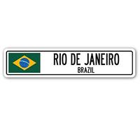 TNND Cartello stradale con bandiera brasiliana di Rio de Janeiro con bandiera brasiliana, strada del paese, 10,2 x 40,6 cm