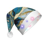 Tnnutp Azurite Teal E Foil Oro Olio Marmo Modello Led Cappello di Babbo Natale Illumina Cappello di Natale Capodanno Festa Testa Indossare Preferito Ornamento Festa di Natale