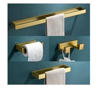 TNOMS - Set di 4 barre portasciugamani e supporto, moderno, in acciaio INOX, montaggio a parete, 60 cm, colore oro