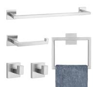 TNOMS - Set di 5 portasciugamani da bagno, in nichel spazzolato, set di accessori da bagno in acciaio inox SUS304, 60 cm