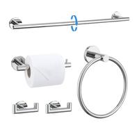 TNOMS Set di 5 portasciugamani in cromo lucido Set di accessori da bagno con ganci per asciugamani aggiornati Set di portasciugamani per bagno Set di portasciugamani da parete in acciaio inossidabile