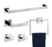 TNOMS Set di accessori per il bagno lucidato, 5 pezzi, include barra porta asciugamani, porta carta igienica, gancio per asciugamani da parete, in acciaio inossidabile.