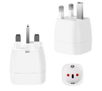 TNOMSNO Adattatore Presa Inglese, 2500W 2 Pezzi Bianco Adattatore Universale da Viaggio, Adattatore UK per Gran Bretagna, Irlanda, Gambia, Scozia (Tipo G)