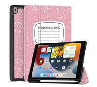 TNP Case for iPad 9th Gen 2021/iPad 8th 2020/iPad 7th 2019 Generation Protective Cover with Pencil Holder - 10.2 inch Slim Soft TPU Trifold Stand PU Leather Folio - Composition Book Pink