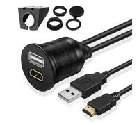 TNP Cavo per Montaggio a Filo HDMI USB - Pannello per Cruscotto Presa Caricabatterie Caricatore Multiplo Filo Metri Jack Cavo di Prolunga Connettore Resistente all'Acqua Auto (91CM / 3 Piedi)