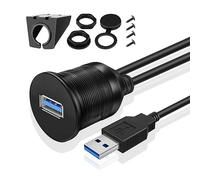 TNP - Cavo USB 3.0 da cruscotto con montaggio a incasso, 1 presa con porta Dual USB, prolunga da maschio a femmina, impermeabile, per auto, camion, rimorchio, barca, moto 1 m
