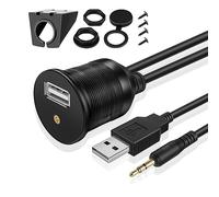 TNP Cavo USB AUX a incasso - Audio jack per auto, Adattatore pannello per cruscotto USB 3,5 mm AUX 1/8" (3,2mm), Cavo di prolunga, Connettore carica presa spina porta accendisigari (1M / 3 Piedi)