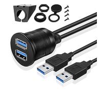 TNP - Cavo USB da cruscotto con montaggio a incasso, 1 presa con doppia porta USB, prolunga impermeabile, per auto, camion, rimorchio, barca e moto 2 Ports USB3.0 (3 Feet)