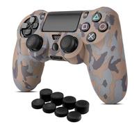 TNP,Pro Controller Skin Grip,Cover protettiva in morbido gel di silicone e tappi antiscivolo per il pollice per Sony PlayStation 4 Controller Gamepad (mimetico marrone scuro)