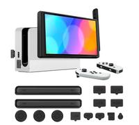 TNP - Set di protezione per Nintendo Switch, con pellicola protettiva in vetro e 13 tappi in gomma, tappi in gomma antiscivolo antipolvere con pellicola protettiva antigraffio per Nintendo Switch