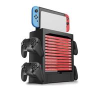 TNP Switch Organizer Station Game Storage Tower Stand per Nintendo Switch OLED con Dock Holder, 10 Game Case Mensola Verticale, 4 Controller Rack, Joy-Con Cassetto, Nero