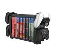 TNP - Torre di archiviazione universale per videogiochi PS5, PS4, Nintendo Switch, Xbox Series/One, supporto per videogiochi, organizer per organizzare e visualizzare video, Nero, Hold up to 15 Disc,