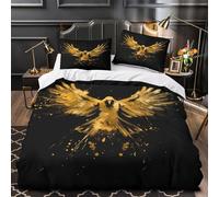TNSGHAVED Ali d'uccello dorate Set Di Copripiumino Set di 3 Pezzi morbida microfibra stampa di 3D cerniera nascosta con federa astratto copripiumino for coppie e adulti Single（135x200cm）