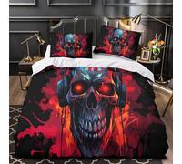 TNSGHAVED Arte murale a forma di teschio Set Di Copripiumino 3 pezzi ultra microfibra stampa 3D con federa con federa orrore gotico copripiumino for ragazzi e bambini Double（200x200cm）