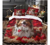 TNSGHAVED Cane felice copripiumino 3 Pezzi morbida microfibra stampa 3D con federa per cuscini cerniera nascosta A tema San Valentino Set Di Copripiumino for adulti e ragazze Single（140x200cm）