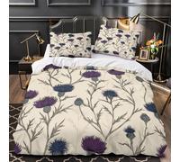 TNSGHAVED Cardo floreale copripiumino 3 Pezzi morbida microfibra stampa 3D con federa con cerniera incluso federe Motivo botanico vintage Set Di Copripiumino for coppie e ragazzi Single（135x200cm）