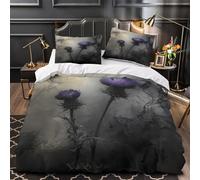 TNSGHAVED Cardo viola Set Di Copripiumino Set di 3 Pezzi microfibra stampa di 3D morbida microfibra con federa cerniera nascosta Scuro e lunatico copripiumino for bambini e ragazze Single（135x200cm）