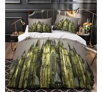 TNSGHAVED Cattedrale gotica Set Di Copripiumino Set di 3 Pezzi microfibra morbida stampa di 3D con cerniera per cuscini con federe Notte illuminata copripiumino for coppie e adulti Single（140x200cm）