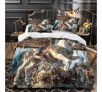 TNSGHAVED Cavallo da giostra copripiumino 3 Pezzi morbida microfibra stampa 3D con federa con cerniera incluso federe Fiera ornata Set Di Copripiumino for coppie e ragazzi Single（135x200cm）