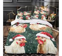 TNSGHAVED Christmas_chickens Set Di Copripiumino Set di 3 Pezzi microfibra stampa 3D con federe per cuscini con cerniera Stile festivo invernale copripiumino for ragazze e bambini Single（135x200cm）