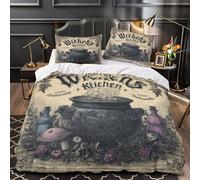 TNSGHAVED Cucina delle streghe Set Di Copripiumino 3 Pezzi microfibra stampa 3D con federe con cerniera per cuscini Vintage illustrato copripiumino for bambini e ragazze Single（135x200cm）