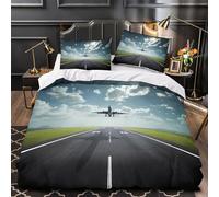 TNSGHAVED Decollo dell'aereo Set Di Copripiumino 3 Pezzi stampa di 3D con federa decorazione per camera da letto Scena dell'aviazione moderna copripiumino for adolescenti e coppie Single（135x200cm）