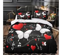 TNSGHAVED Farfalle romantiche Set Di Copripiumino 3 Pezzi ultra microfibra motivo 3D con cerniera con federe per cuscini Musica Amore Design copripiumino for ragazzi e adulti Single（135x200cm）
