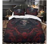 TNSGHAVED Figura della morte copripiumino Biancheria da letto Set di 3 Pezzi microfibra stampa di 3D con federa con federe Orrore gotico Set Di Copripiumino for adulti e coppie Single（140x200cm）