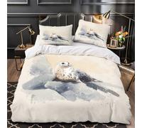 TNSGHAVED Foca sulla roccia Set Di Copripiumino Set di 3 Pezzi microfibra morbida motivo 3D con cerniera con federe Acquerello Animale copripiumino for adulti e adolescenti Single（140x200cm）