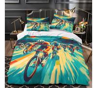 TNSGHAVED Gara ciclistica Set Di Copripiumino 3 Pezzi microfibra stampa 3D incluso federe con cerniera Illustrazione sportiva dinamica copripiumino for bambini adulti ragazzi Single（135x200cm）