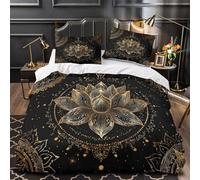 TNSGHAVED Loto d'oro copripiumino Set di Biancheria da Letto microfibra stampa di 3D con federe per cuscini con cerniera Mandala spirituale Set Di Copripiumino for adulti e coppie Single（140x200cm）