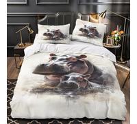 TNSGHAVED Madre e cucciolo di ippopotamo copripiumino Set di Biancheria da Letto Set di 3 Pezzi stampa di 3D incluso federe Set Di Copripiumino for coppie e adulti Single（140x200cm）