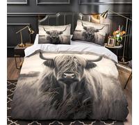 TNSGHAVED mucca delle Highlands copripiumino 3 pezzi microfibra stampa 3D con cerniera cerniera nascosta con federa Corona floreale Set Di Copripiumino for ragazzi e adolescenti Double（200x200cm）