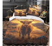 TNSGHAVED mucca delle Highlands Set Di Copripiumino 3 Pezzi microfibra stampa 3D con federe con cerniera per cuscini Corona floreale copripiumino for bambini e ragazze Double（200x200cm）