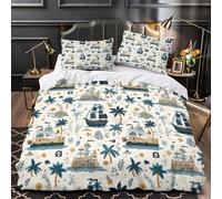 TNSGHAVED Navi pirata Set Di Copripiumino Biancheria da letto 3 Pezzi microfibra stampa di 3D con federe incluso federe disegno di motivi nautici copripiumino for ragazzi e bambini Single（135x200cm）