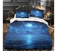 TNSGHAVED Oceano illuminato dalla luna copripiumino Biancheria da letto 3 Pezzi ultra stampa 3D con federa incluso federe Set Di Copripiumino for ragazze e adolescenti Single（135x200cm）