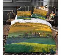 TNSGHAVED Paesaggio toscano copripiumino 3 pezzi microfibra morbida stampa 3D con federa per cuscini con cerniera Paesaggio rurale italiano Set Di Copripiumino for adulti e bambini Single（140x200cm）