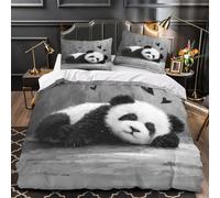 TNSGHAVED Panda carino che dorme Set Di Copripiumino 3 Pezzi microfibra stampa 3D con federe con cerniera per cuscini nero bianco copripiumino for bambini e ragazze Single（135x200cm）