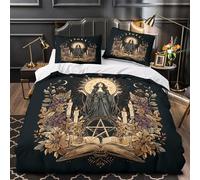 TNSGHAVED Rituale della strega Set Di Copripiumino 3 pezzi ultra microfibra stampa 3D con federa con federa Mistico d'epoca copripiumino for ragazzi e bambini Single（140x200cm）