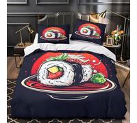TNSGHAVED Rotolo di sushi copripiumino Set di 3 Pezzi microfibra morbida stampa 3D con cerniera con federe per cuscini Cibo giapponese Set Di Copripiumino for coppie e ragazzi Single（140x200cm）
