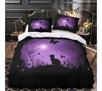 TNSGHAVED Sagoma di gatto notturno copripiumino 3 Pezzi stampa 3D con federa per cuscini cerniera nascosta Fantasia della Luna Viola Set Di Copripiumino for ragazzi e adolescenti Single（135x200cm）