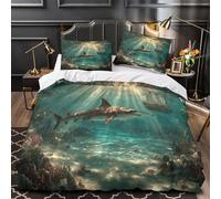 TNSGHAVED Squalo sottomarino Set Di Copripiumino 3 Pezzi microfibra stampa di 3D con cerniera con federe Fantasia marina copripiumino for ragazze e adulti Single（135x200cm）