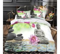 TNSGHAVED Statua del Buddha copripiumino 3 Pezzi microfibra ultra microfibra stampa 3D con federe per cuscini con cerniera zen Set Di Copripiumino for ragazzi e adolescenti King（220x240cm）