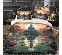 TNSGHAVED Statua del Buddha copripiumino Set di 3 Pezzi ultra microfibra stampa 3D con federe per cuscini con cerniera Paesaggio Zen Set Di Copripiumino for ragazze e bambini Single（135x200cm）