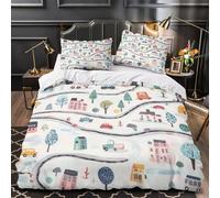 TNSGHAVED Strade per bambini Set Di Copripiumino Set di 3 Pezzi stampa di 3D con cerniera incluso federe Progettazione di città dei cartoni animati copripiumino for coppie e adulti Single（140x200cm）