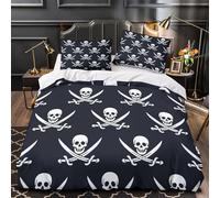 TNSGHAVED Teschio pirata Set Di Copripiumino 3 pezzi microfibra stampa di 3D con federe per cuscini incluso federe Design nautico copripiumino for coppie e ragazzi Single（140x200cm）
